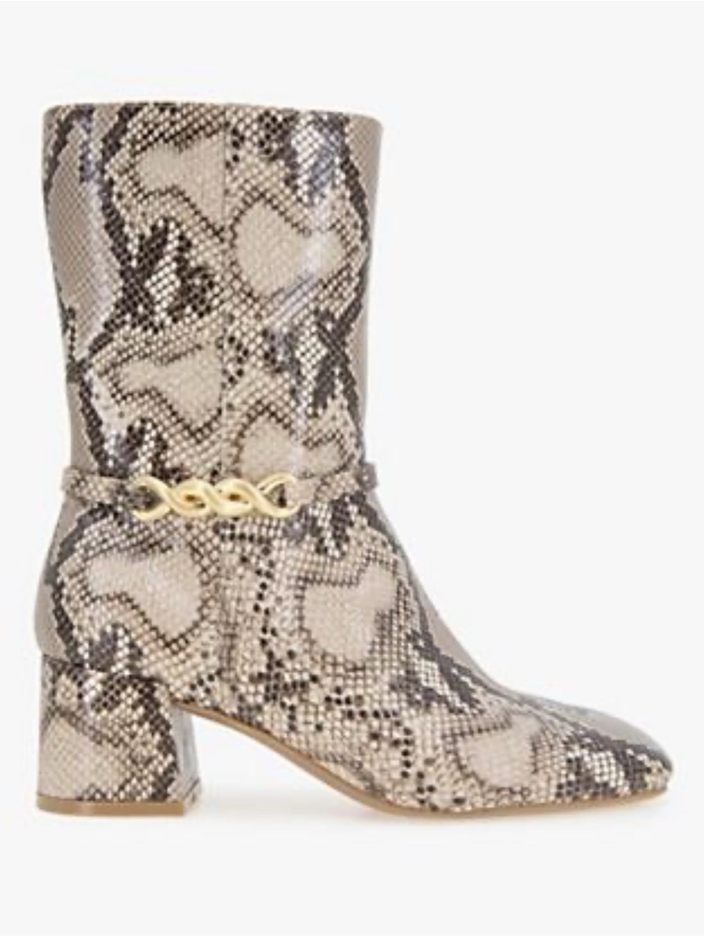 Kenneth Cole Taupe and Black Snake-Print Mid-Calf Block Heel Boots